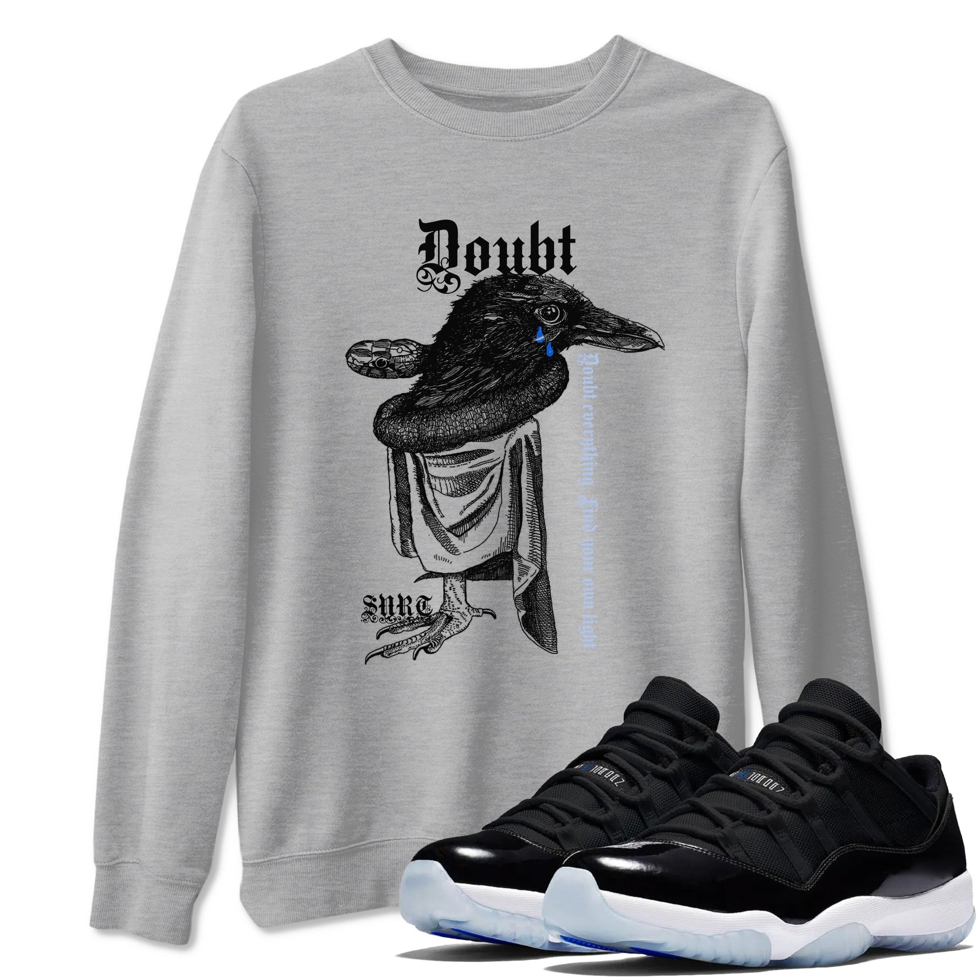 11s Low Space shirt to match jordans Doubt Everything sneaker tees Air Jordan 11 Low Space SNRT Sneaker Release Tees unisex cotton Heather Grey 1 crew neck shirt