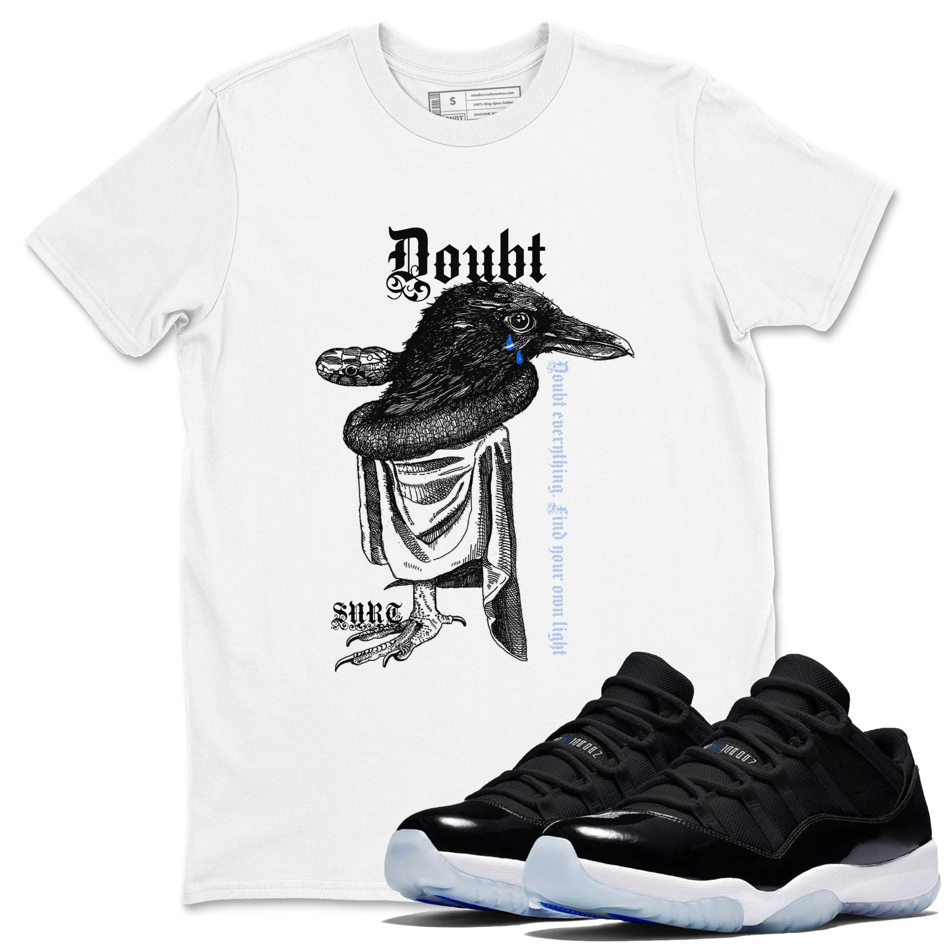 11s Low Space shirt to match jordans Doubt Everything sneaker tees Air Jordan 11 Low Space SNRT Sneaker Release Tees unisex cotton White 1 crew neck shirt
