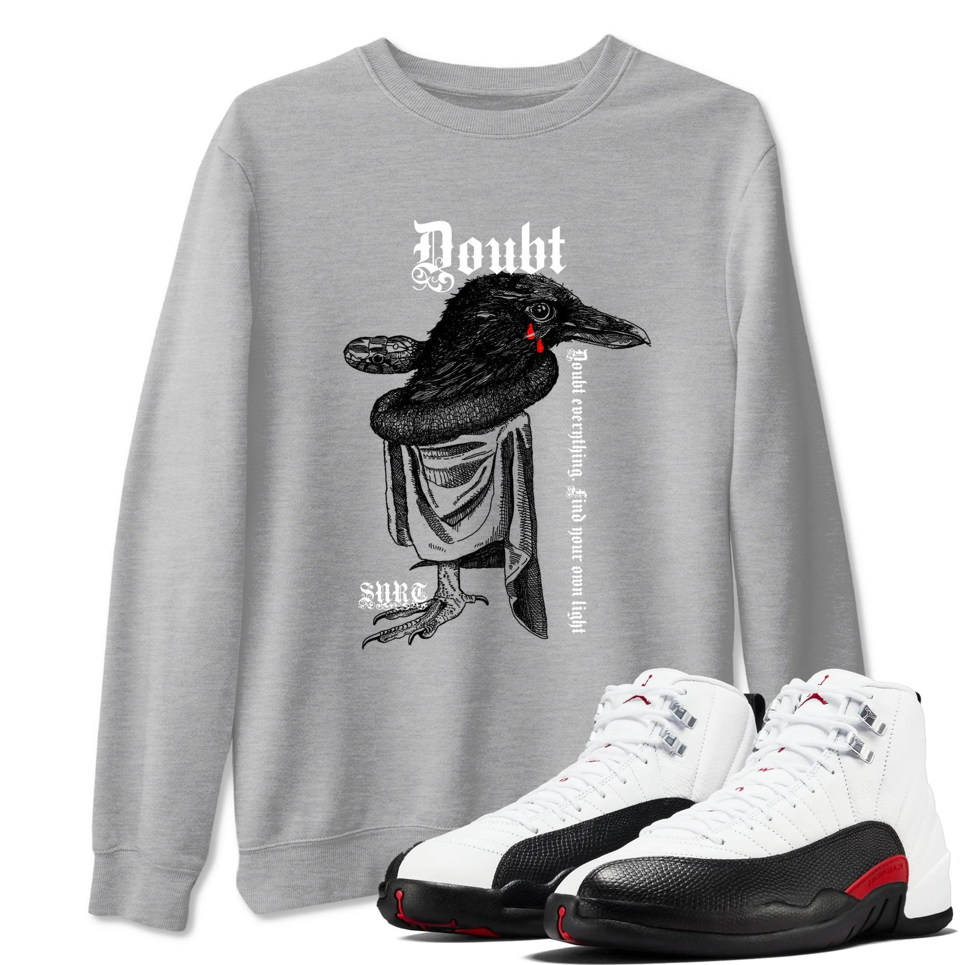 Air Jordan 12 Red Taxi shirts to match jordans Doubt Everything sneaker match tees 12s Red Taxi SNRT sneaker release Tees unisex cotton Heather Grey 1 crew neck shirt