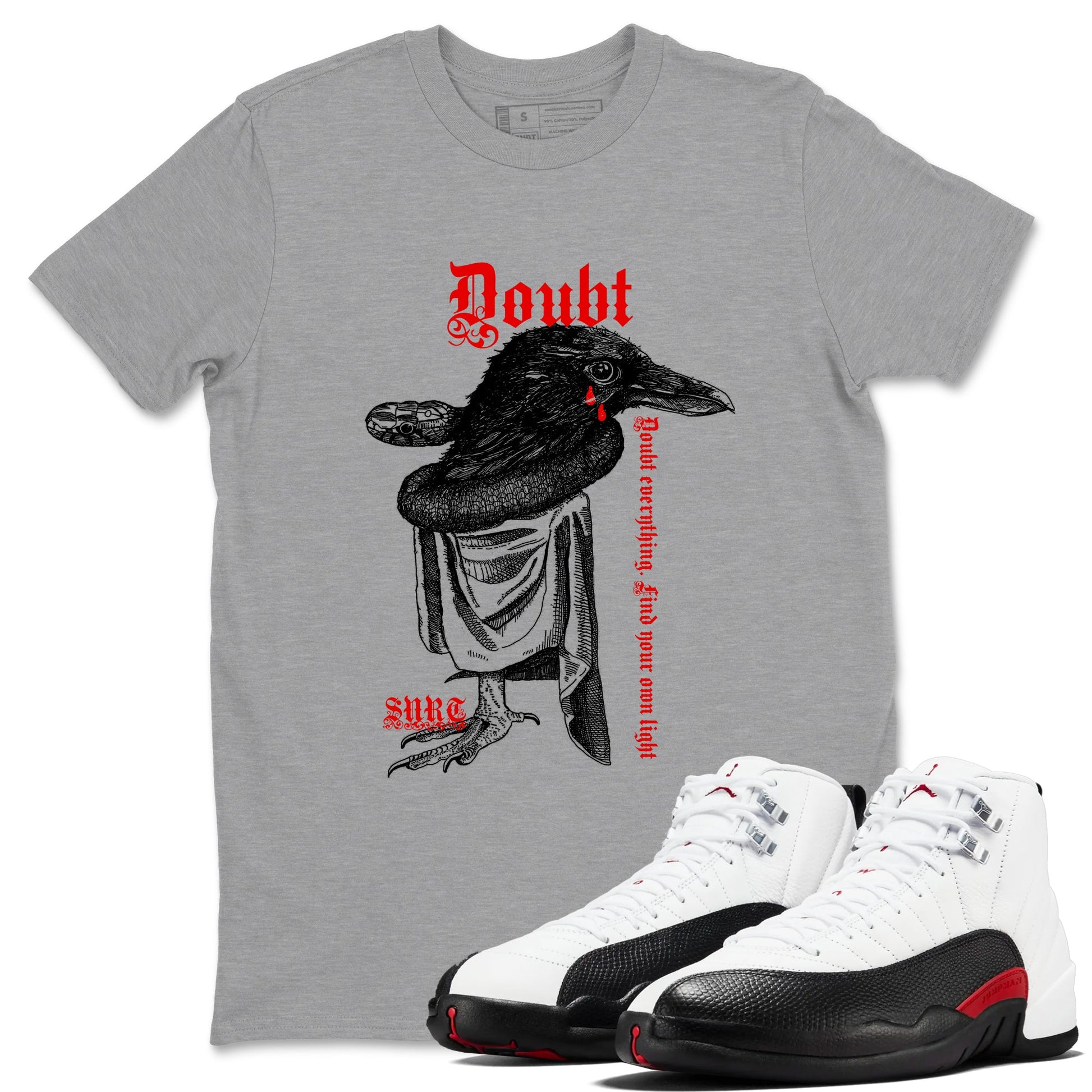 Air Jordan 12 Red Taxi shirts to match jordans Doubt Everything sneaker match tees 12s Red Taxi SNRT sneaker release Tees unisex cotton Heather Grey 1 crew neck shirt