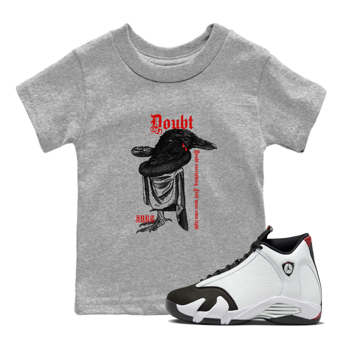 Air Jordan 14 Black Toe t shirts to match sneakers Doubt Everything sneaker match tees 14s Black Toe sneaker match tee SNRT Sneaker Tees Youth Baby Heather Grey 1 tee