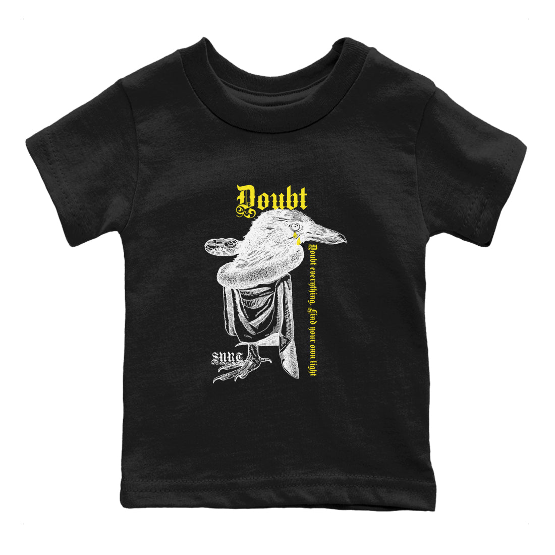 AJ4 Vivid Sulfur shirt to match jordans Doubt Everything sneaker tees Air Jordan 4 Vivid Sulfur SNRT sneaker release tees baby toddler Black 2 cotton Shirt