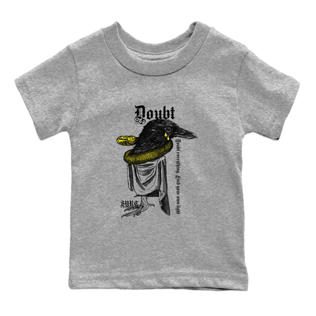 AJ4 Vivid Sulfur shirt to match jordans Doubt Everything sneaker tees Air Jordan 4 Vivid Sulfur SNRT sneaker release tees baby toddler Heather Grey 2 cotton Shirt