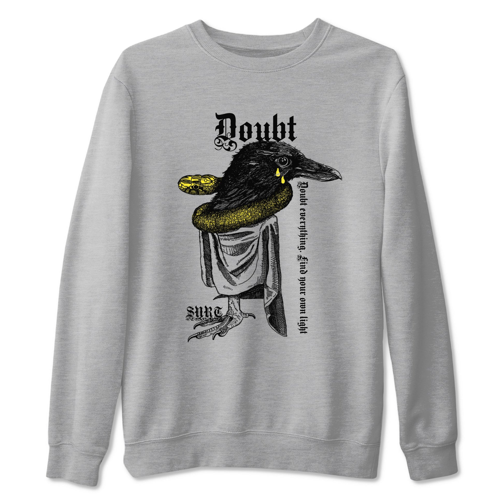 AJ4 Vivid Sulfur shirt to match jordans Doubt Everything sneaker tees Air Jordan 4 Vivid Sulfur SNRT Sneaker Release Tees unisex cotton Heather Grey 2 crew neck shirt