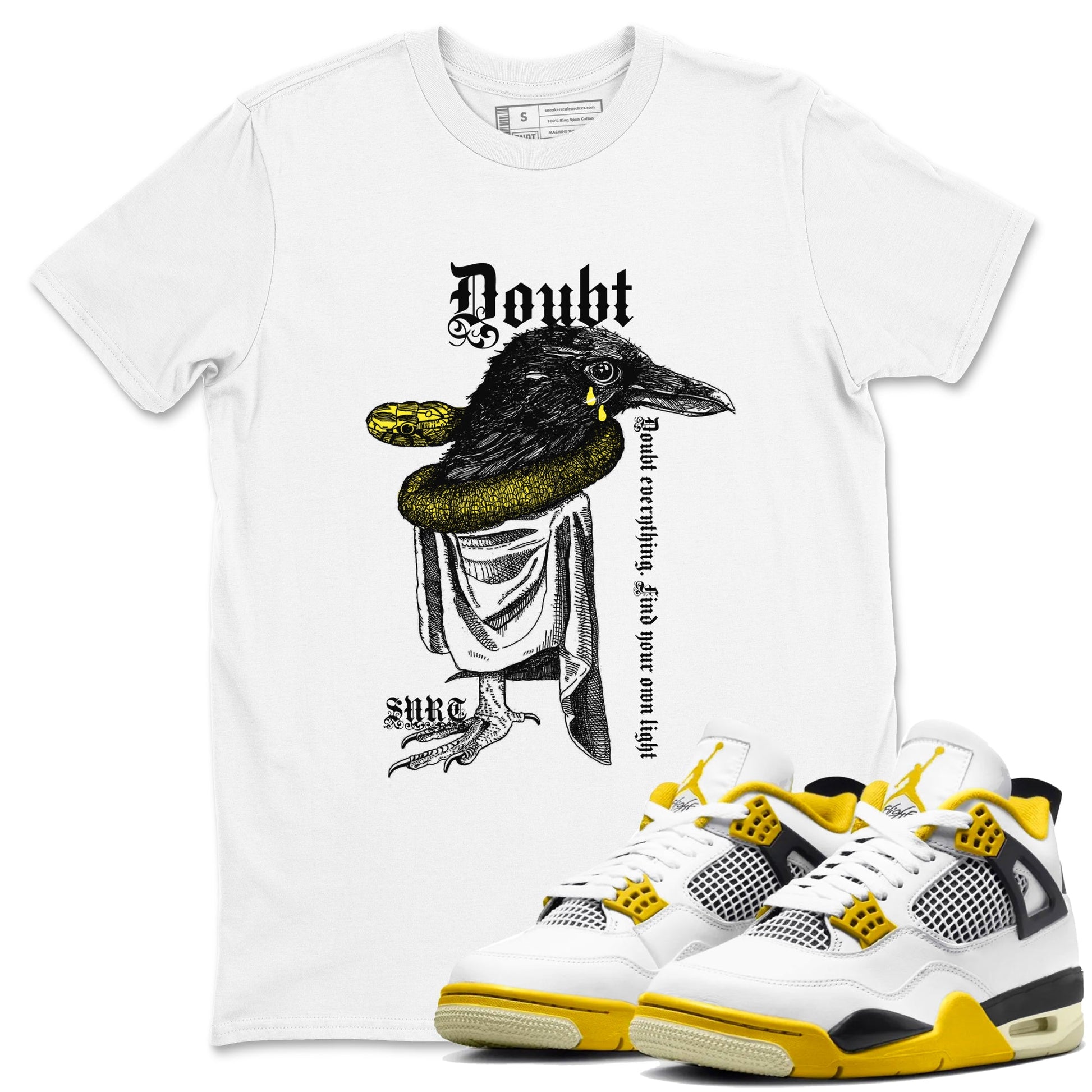 AJ4 Vivid Sulfur shirt to match jordans Doubt Everything sneaker tees Air Jordan 4 Vivid Sulfur SNRT Sneaker Release Tees unisex cotton White 1 crew neck shirt