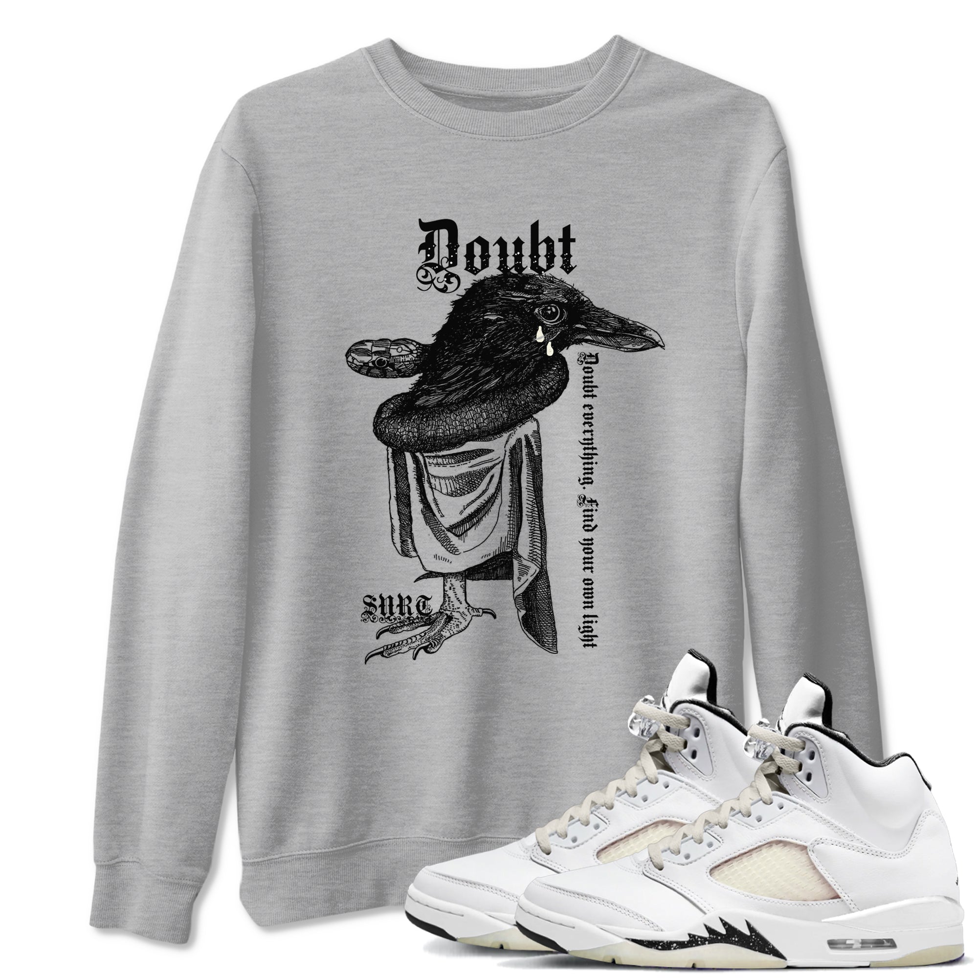 5s Sail shirt to match jordans Doubt Everything sneaker tees Air Jordan 5 Sail SNRT Sneaker Release Tees unisex cotton Heather Grey 1 crew neck shirt