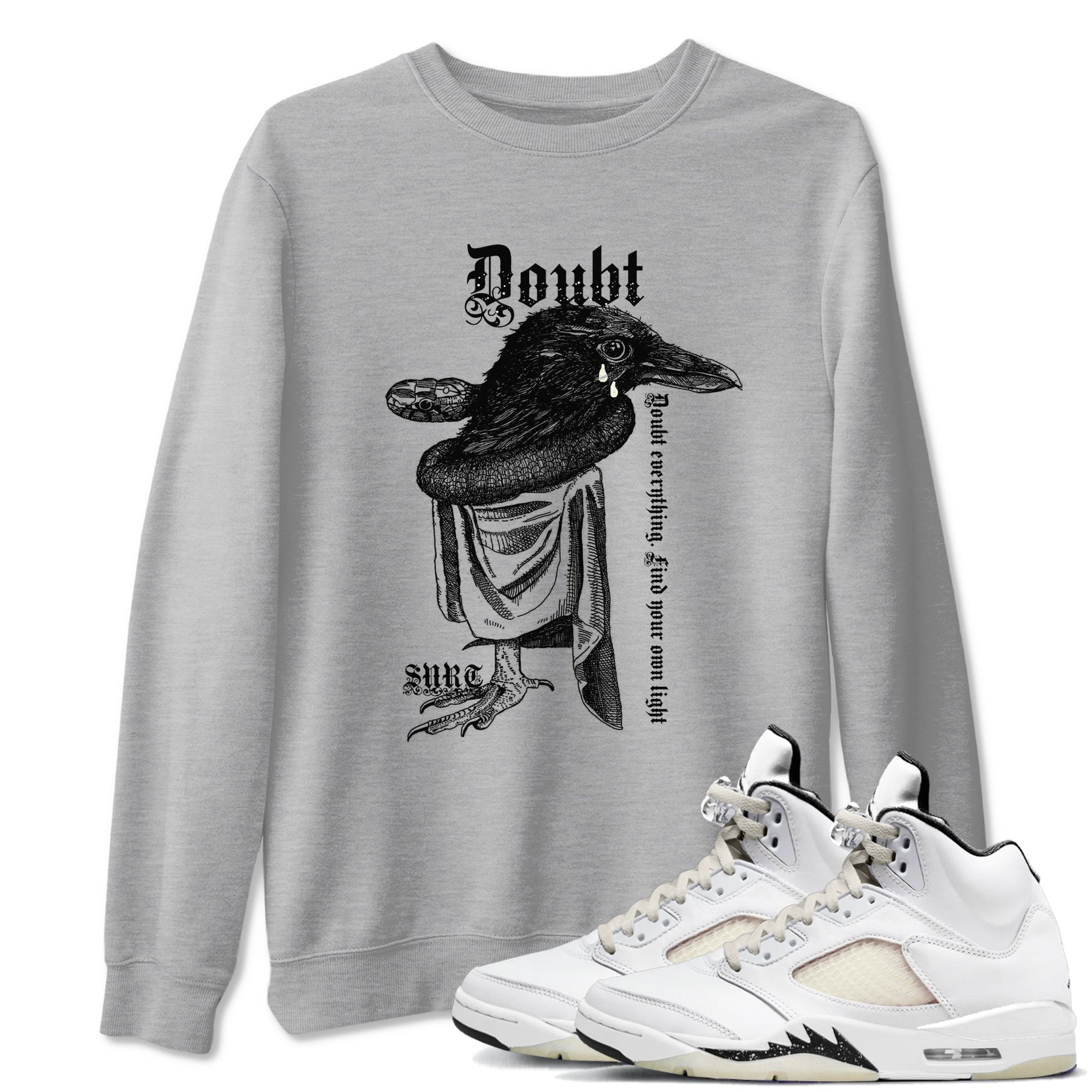 5s Sail shirt to match jordans Doubt Everything sneaker tees Air Jordan 5 Sail SNRT Sneaker Release Tees unisex cotton Heather Grey 1 crew neck shirt