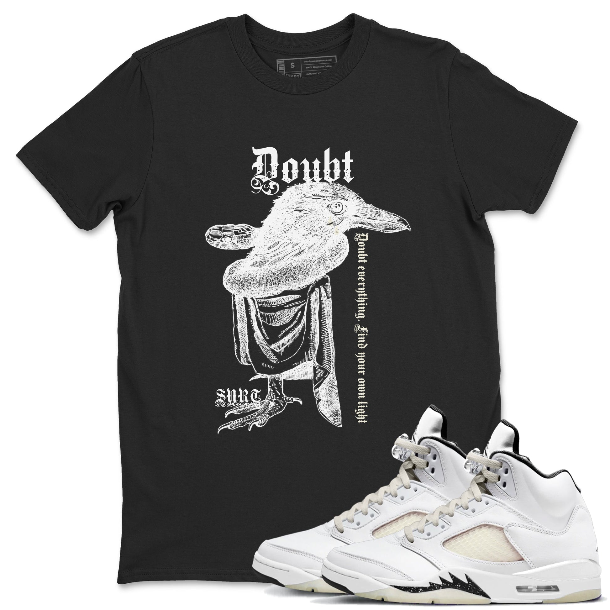 5s Sail shirt to match jordans Doubt Everything sneaker tees Air Jordan 5 Sail SNRT Sneaker Release Tees unisex cotton Black 1 crew neck shirt
