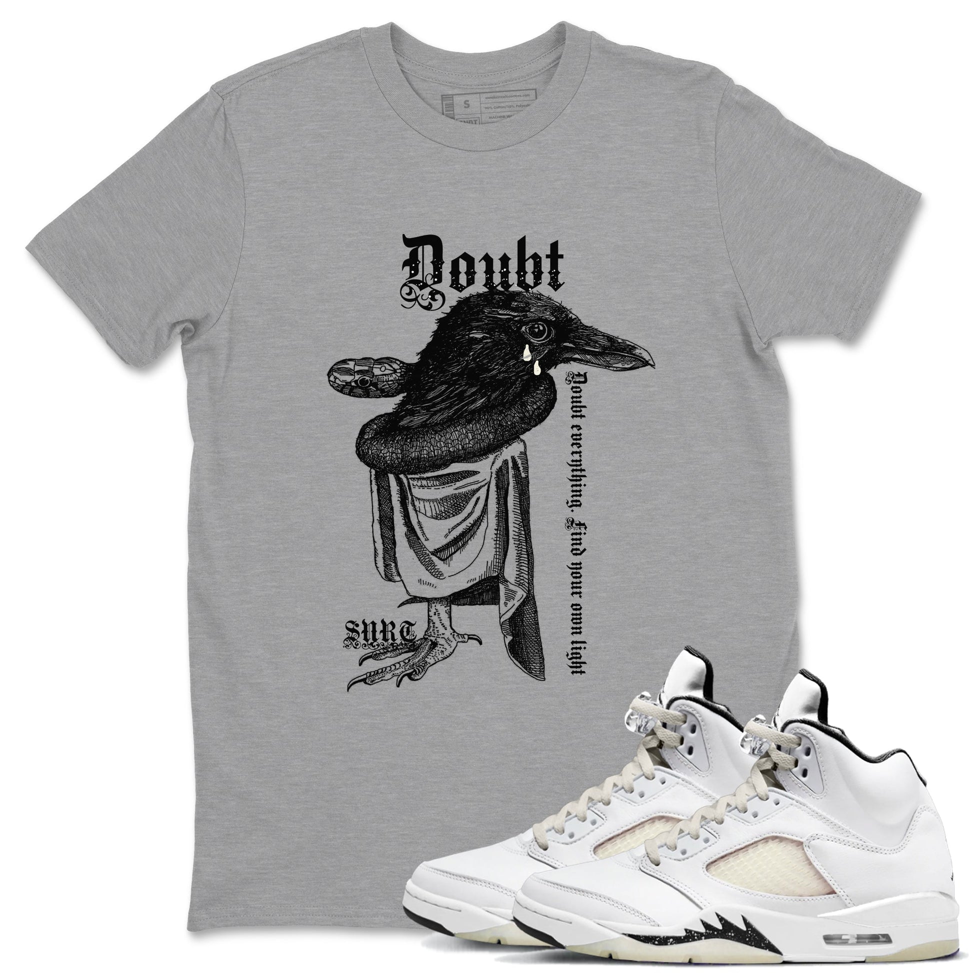 5s Sail shirt to match jordans Doubt Everything sneaker tees Air Jordan 5 Sail SNRT Sneaker Release Tees unisex cotton Heather Grey 1 crew neck shirt