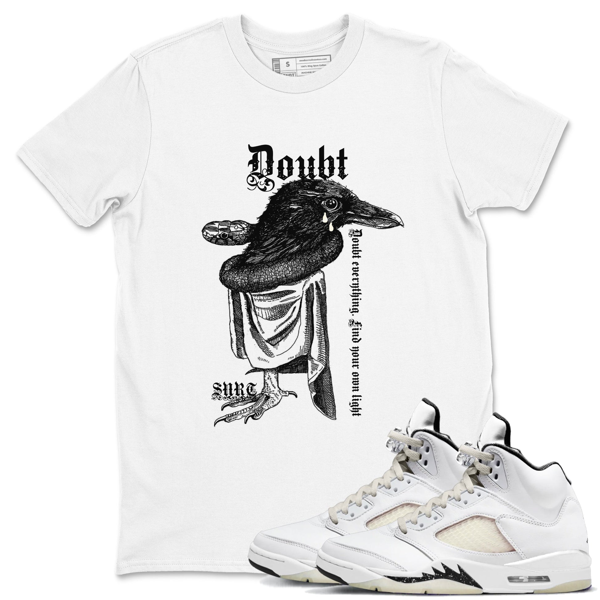 5s Sail shirt to match jordans Doubt Everything sneaker tees Air Jordan 5 Sail SNRT Sneaker Release Tees unisex cotton White 1 crew neck shirt