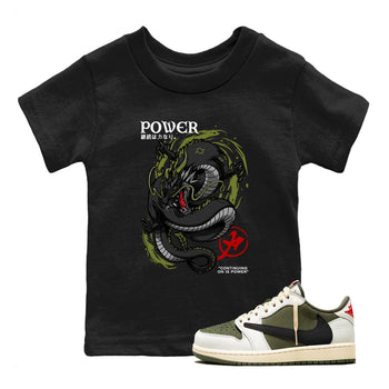 Jordan 1 Olive t shirts to match sneakers Dragon Power sneaker match tees Air Jordan 1 Low x Travis Scott Reverse Olive tee SNRT Sneaker Tees Youth Baby Black 1 tee