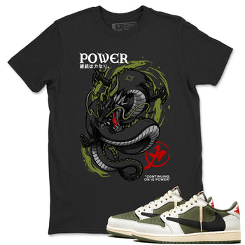 Jordan 1 Olive t shirts to match sneakers Dragon Power sneaker match tees Air Jordan 1 Low x Travis Scott Reverse Olive tee SNRT Sneaker Tees unisex cotton Black 1 shirts