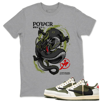 Jordan 1 Olive t shirts to match sneakers Dragon Power sneaker match tees Air Jordan 1 Low x Travis Scott Reverse Olive tee SNRT Sneaker Tees unisex cotton Heather Grey 1 shirts