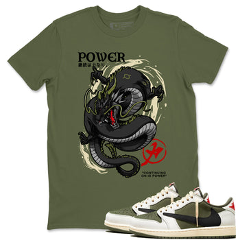 Jordan 1 Olive t shirts to match sneakers Dragon Power sneaker match tees Air Jordan 1 Low x Travis Scott Reverse Olive tee SNRT Sneaker Tees unisex cotton Military Green 1 shirts