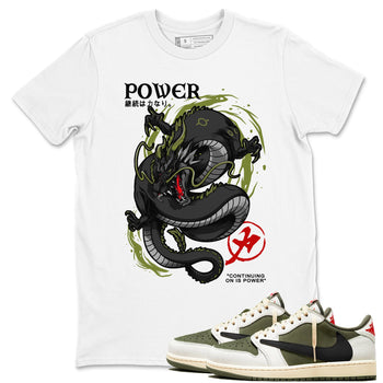 Jordan 1 Olive t shirts to match sneakers Dragon Power sneaker match tees Air Jordan 1 Low x Travis Scott Reverse Olive tee SNRT Sneaker Tees unisex cotton White 1 shirts