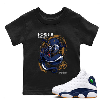 Air Jordan 13 Retro Midnight Navy t shirts to match sneakers Dragon Power sneaker match tees 13s Midnight Navy tee SNRT Sneaker Tees Youth Baby Black 1 tee