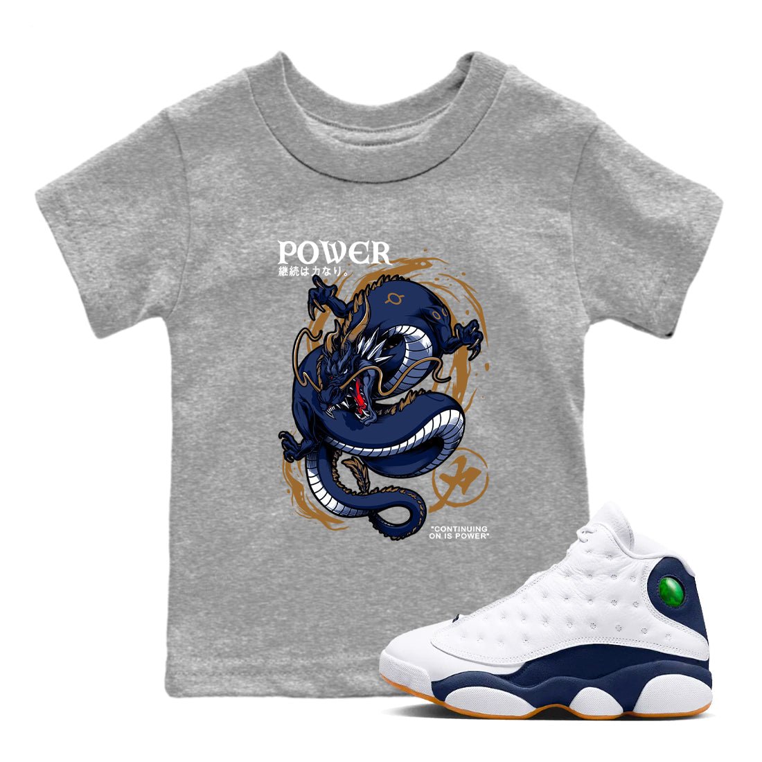 Air Jordan 13 Retro Midnight Navy t shirts to match sneakers Dragon Power sneaker match tees 13s Midnight Navy tee SNRT Sneaker Tees Youth Baby Heather Grey 1 tee