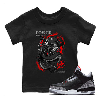 Air Jordan 3 Retro Black Cement t shirts to match sneakers Dragon Power sneaker match tees Air Jordan 3 Black Cement tee SNRT Sneaker Tees Youth Baby Black 1 tee