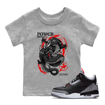 Air Jordan 3 Retro Black Cement t shirts to match sneakers Dragon Power sneaker match tees Air Jordan 3 Black Cement tee SNRT Sneaker Tees Youth Baby Heather Grey 1 tee
