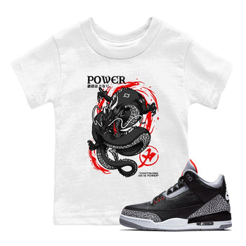 Air Jordan 3 Retro Black Cement t shirts to match sneakers Dragon Power sneaker match tees Air Jordan 3 Black Cement tee SNRT Sneaker Tees Youth Baby White 1 tee