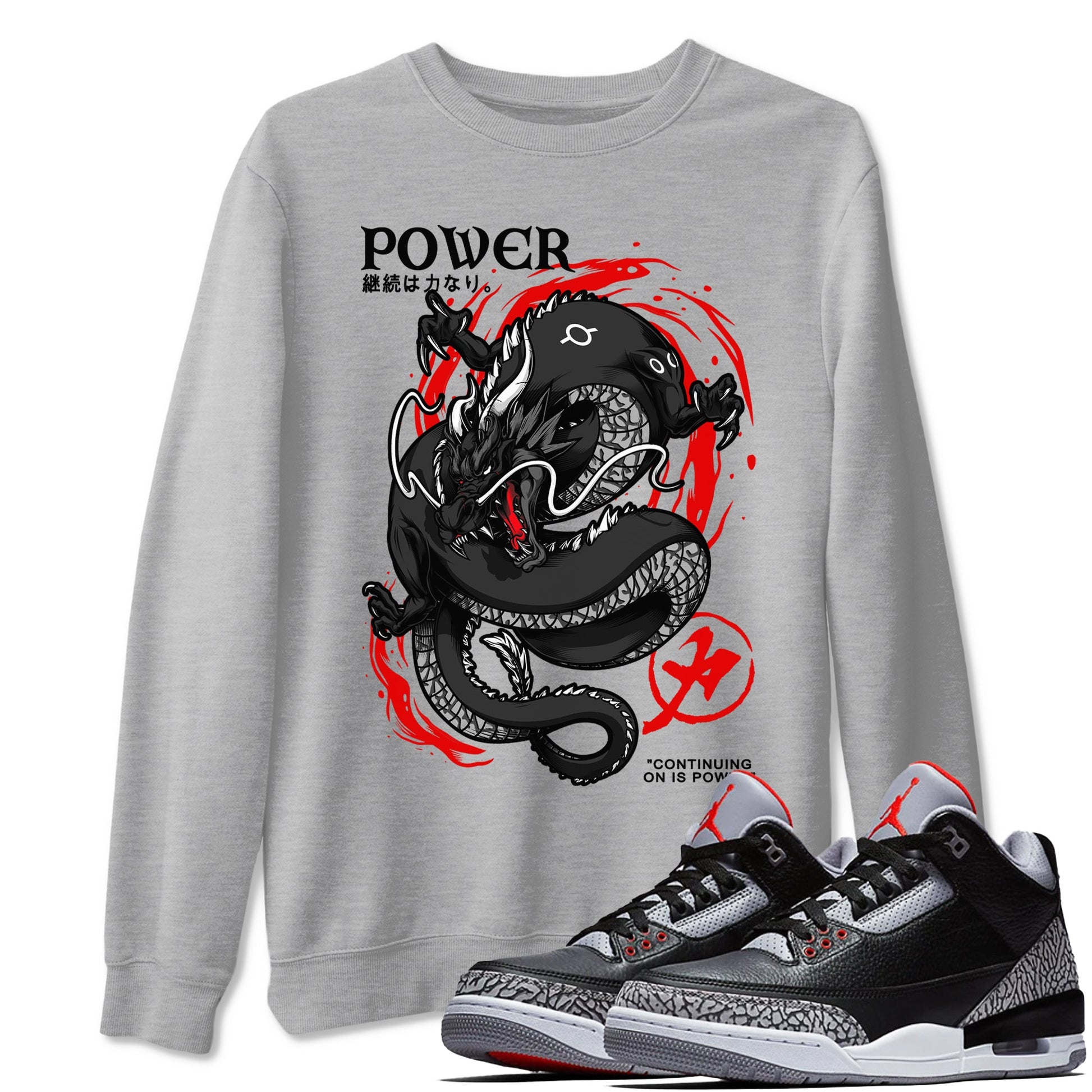 Air Jordan 3 Retro Black Cement t shirts to match sneakers Dragon Power sneaker match tees Air Jordan 3 Black Cement tee SNRT Sneaker Tees unisex cotton Heather Grey 1 shirts
