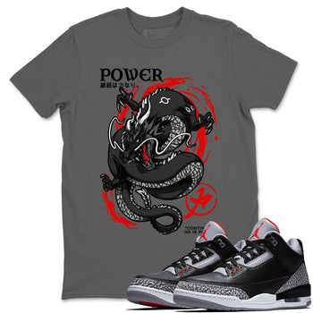 Air Jordan 3 Retro Black Cement t shirts to match sneakers Dragon Power sneaker match tees Air Jordan 3 Black Cement tee SNRT Sneaker Tees unisex cotton Cool Grey 1 shirts