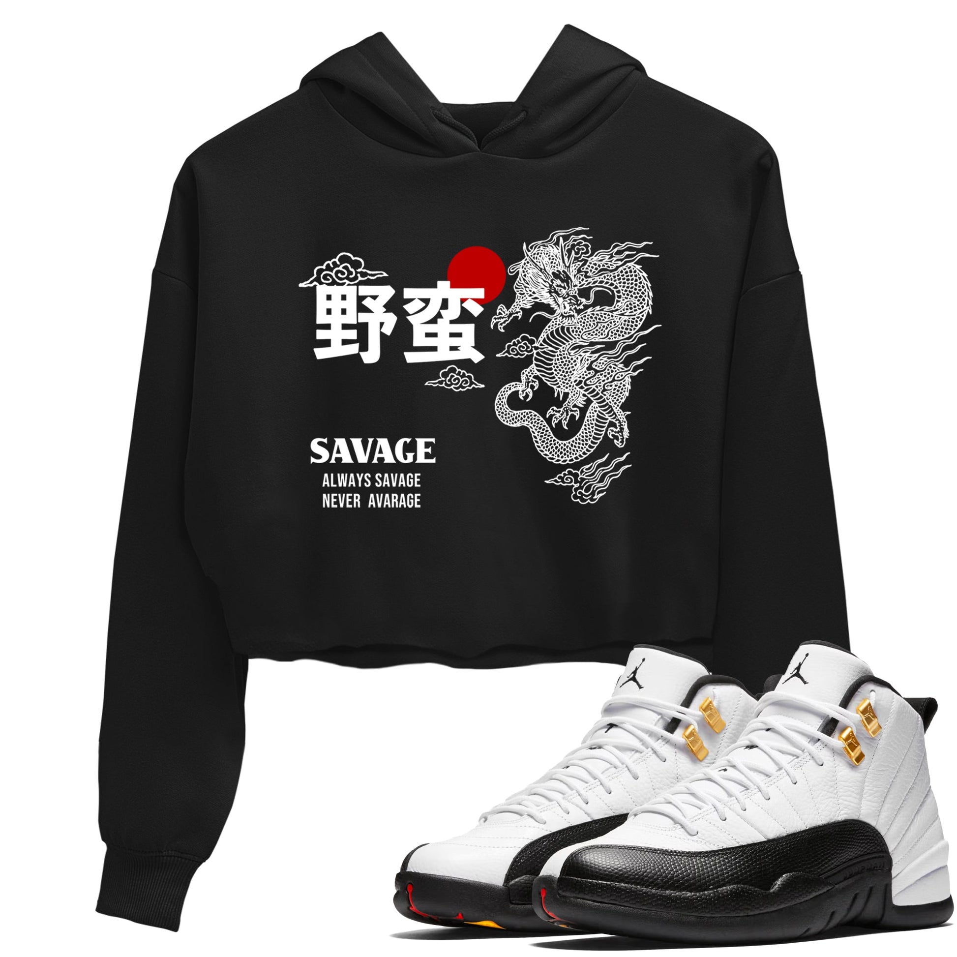 Sneaker match tees – Sneaker Tees To Match Air Jordan 12 Taxi Shoes – Dragon Savage Crop T-Shirt Black 1