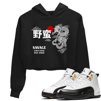 Sneaker match tees – Sneaker Tees To Match Air Jordan 12 Taxi Shoes – Dragon Savage Crop T-Shirt Black 1