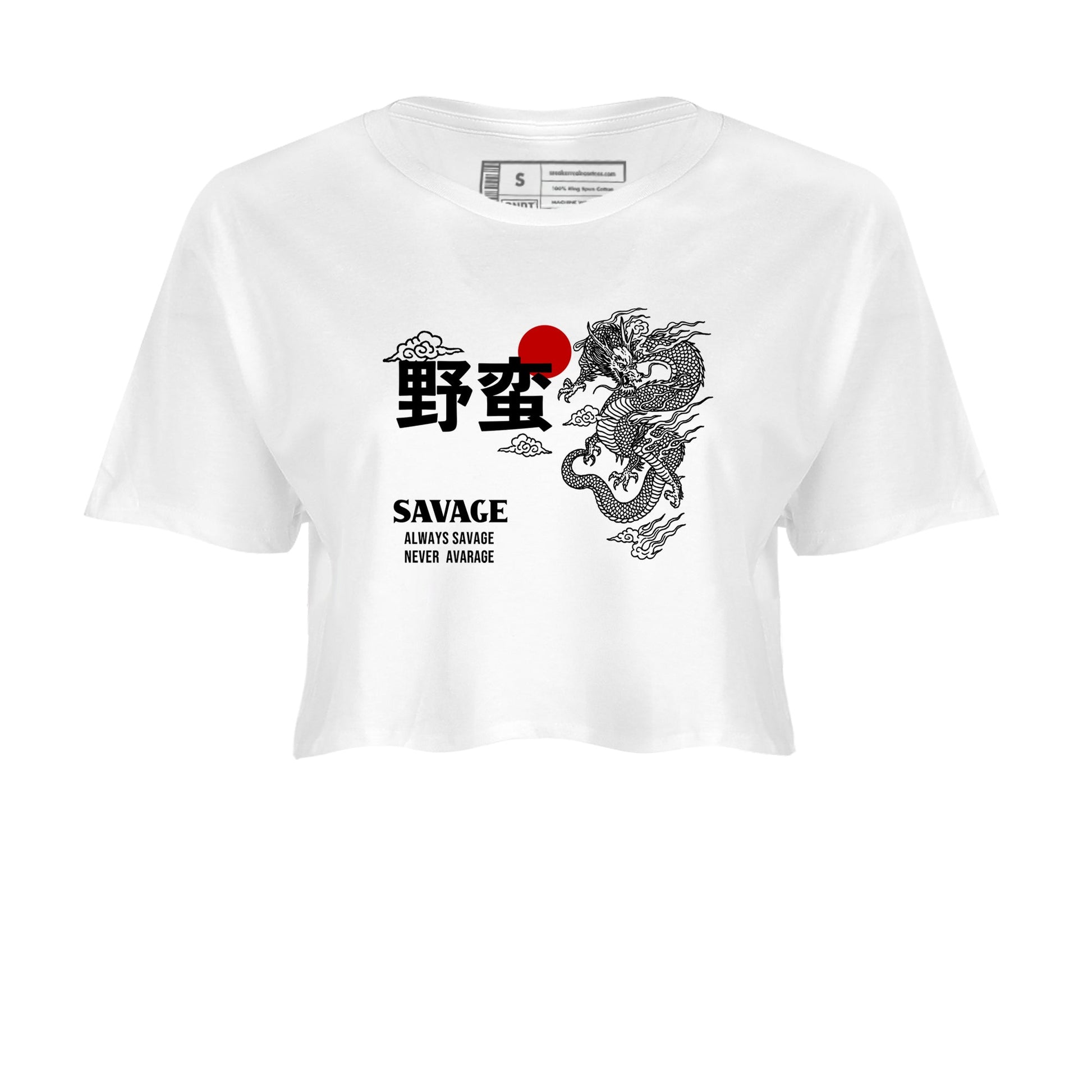 Sneaker match tees – Sneaker Tees To Match Air Jordan 12 Taxi Shoes – Dragon Savage Crop T-Shirt White 2