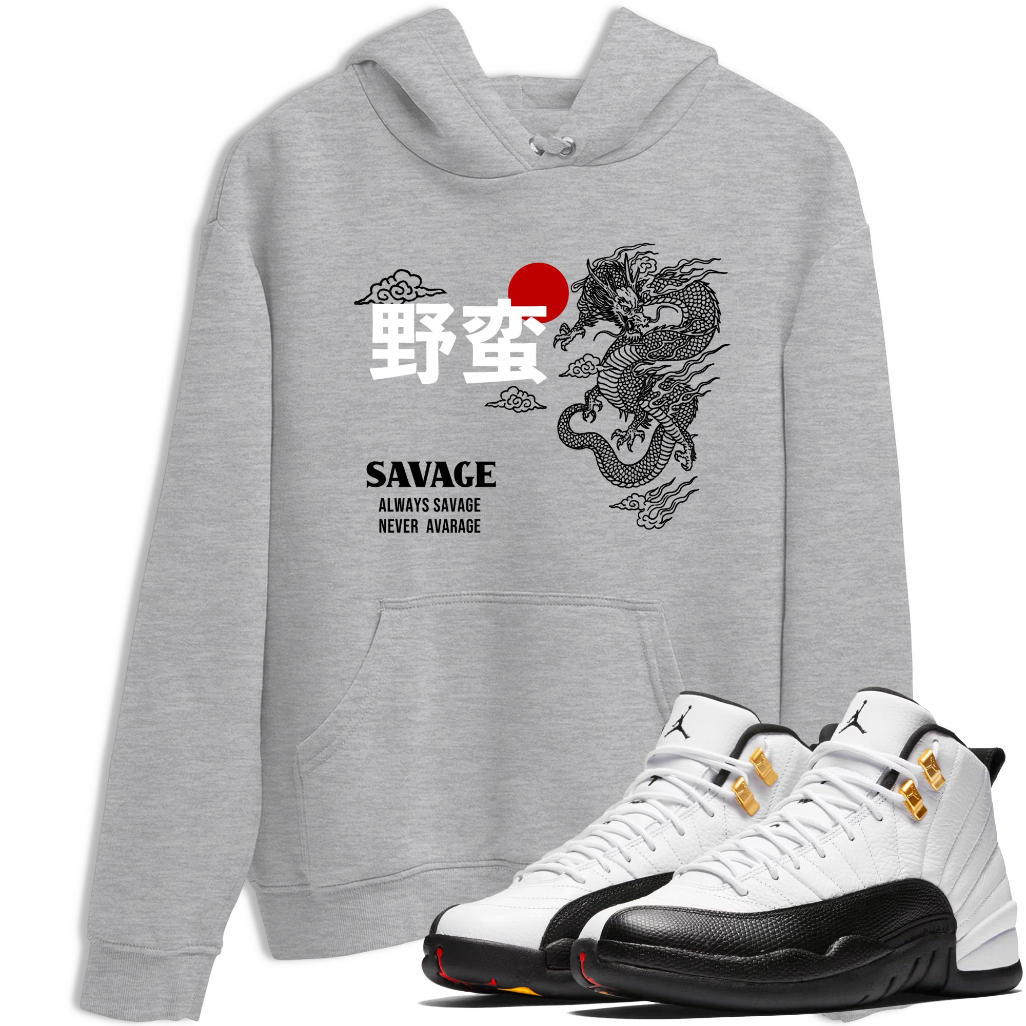 Sneaker match tees – Sneaker Tees To Match Air Jordan 12 Taxi Shoes – Dragon Savage Tee Heather Grey 1