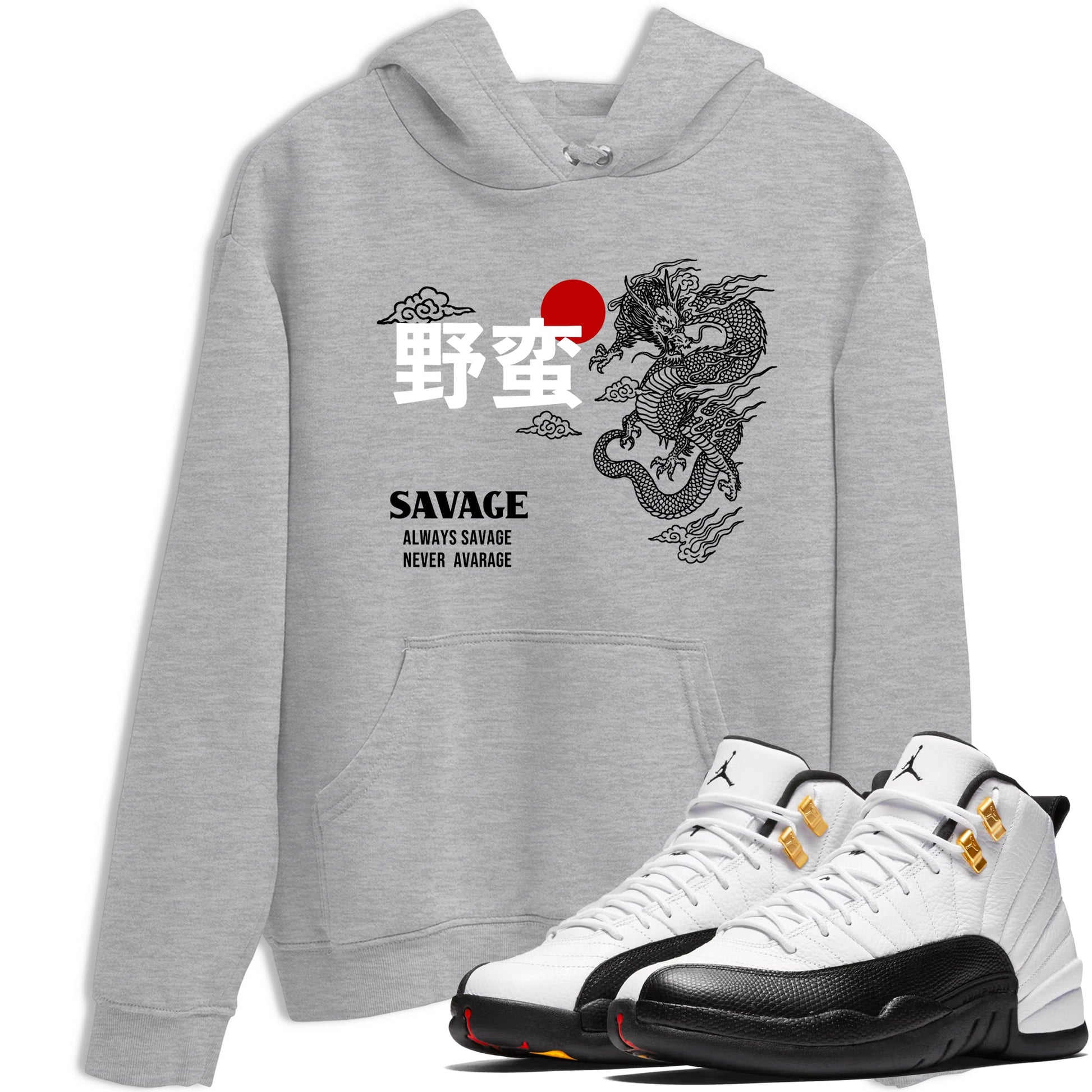 Sneaker match tees – Sneaker Tees To Match Air Jordan 12 Taxi Shoes – Dragon Savage Tee Heather Grey 1