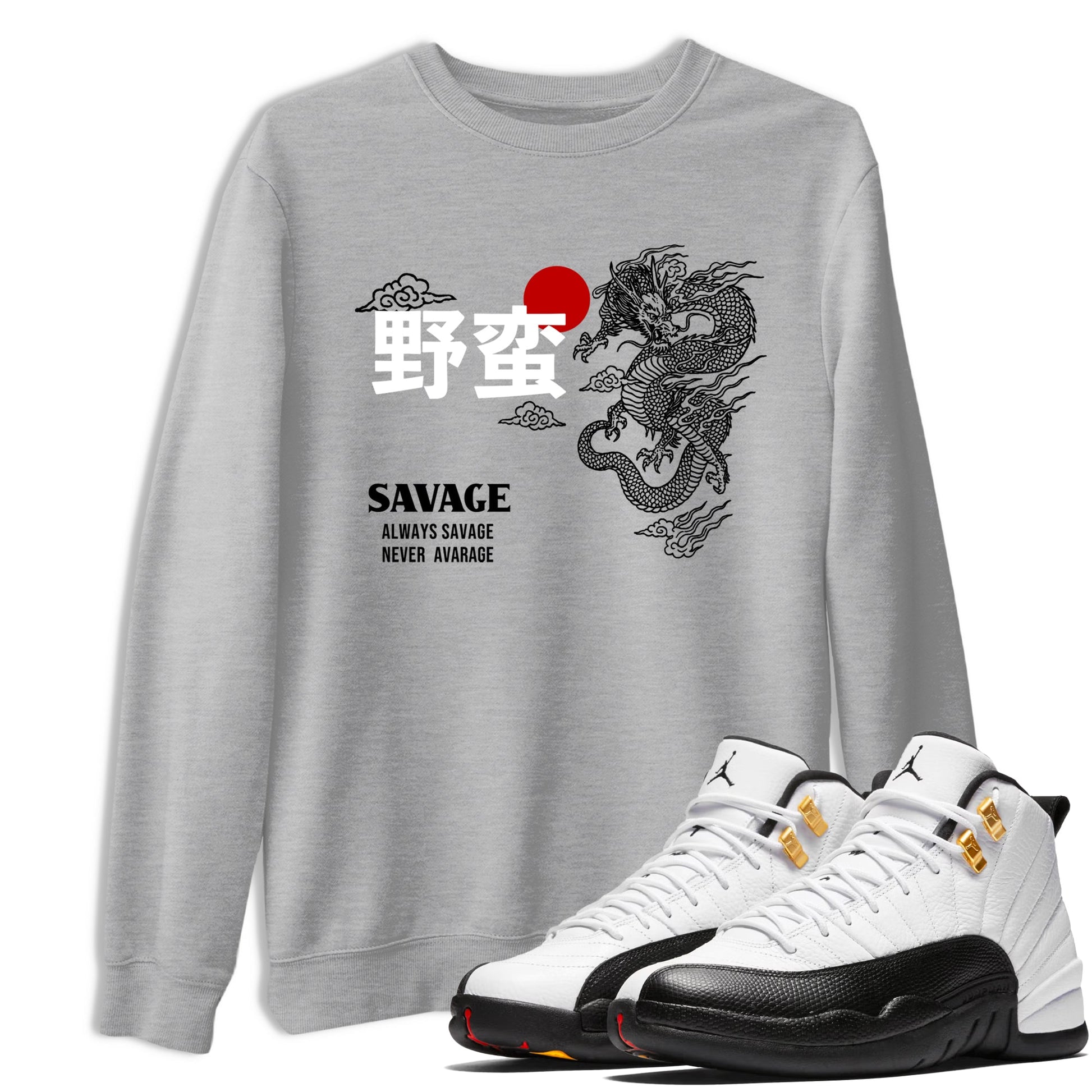 Sneaker match tees – Sneaker Tees To Match Air Jordan 12 Taxi Shoes – Dragon Savage Tee Heather Grey 1