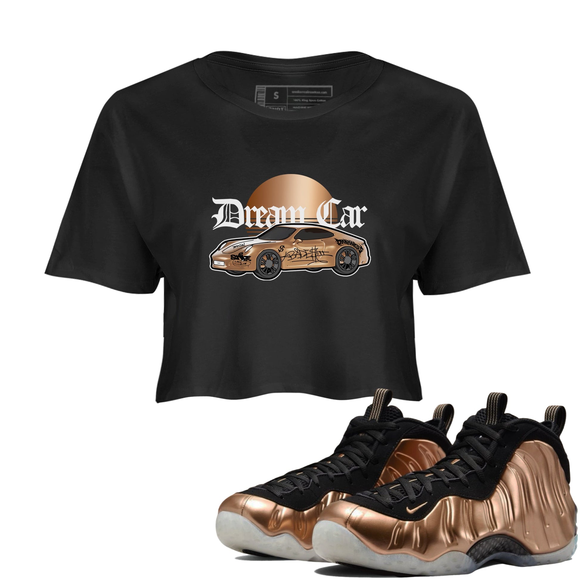 Foams One Metallic Copper shirts to match jordans Dream Car sneaker match tees Air Foamposite One Metallic Copper match shoes to clothes SNRT Sneaker Tees unisex cotton Black 1 crop tee