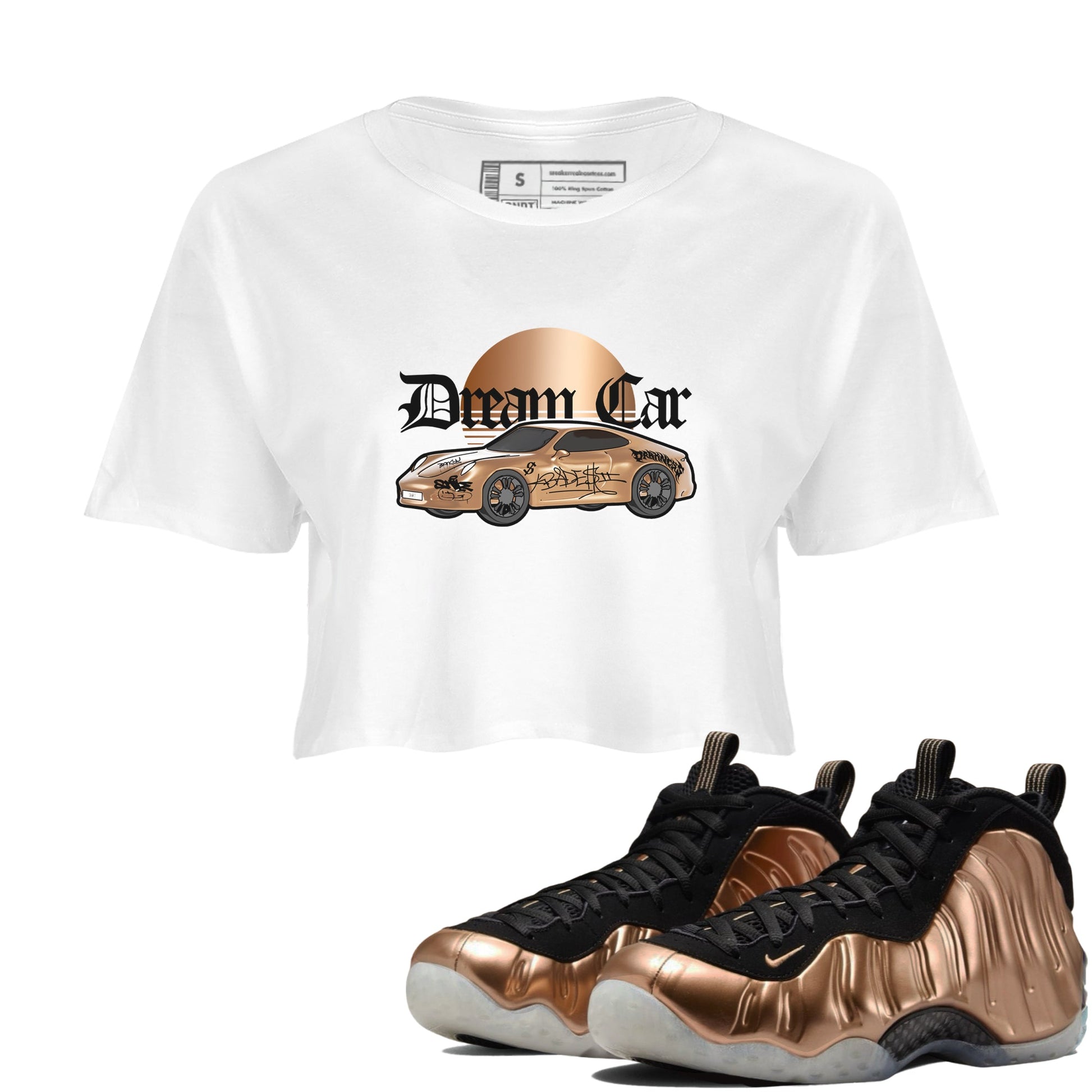 Foams One Metallic Copper shirts to match jordans Dream Car sneaker match tees Air Foamposite One Metallic Copper match shoes to clothes SNRT Sneaker Tees unisex cotton White 1 crop tee