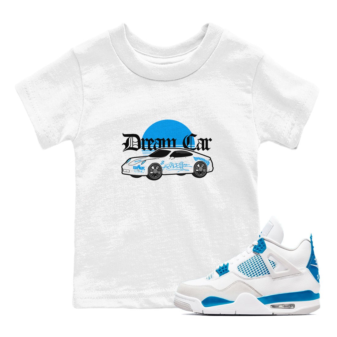 Air Jordan 4 Industrial Blue shirt to match jordans Dream Car sneaker tees Air Jordan 4 Military Blue SNRT sneaker release tees baby toddler White 1 cotton Shirt