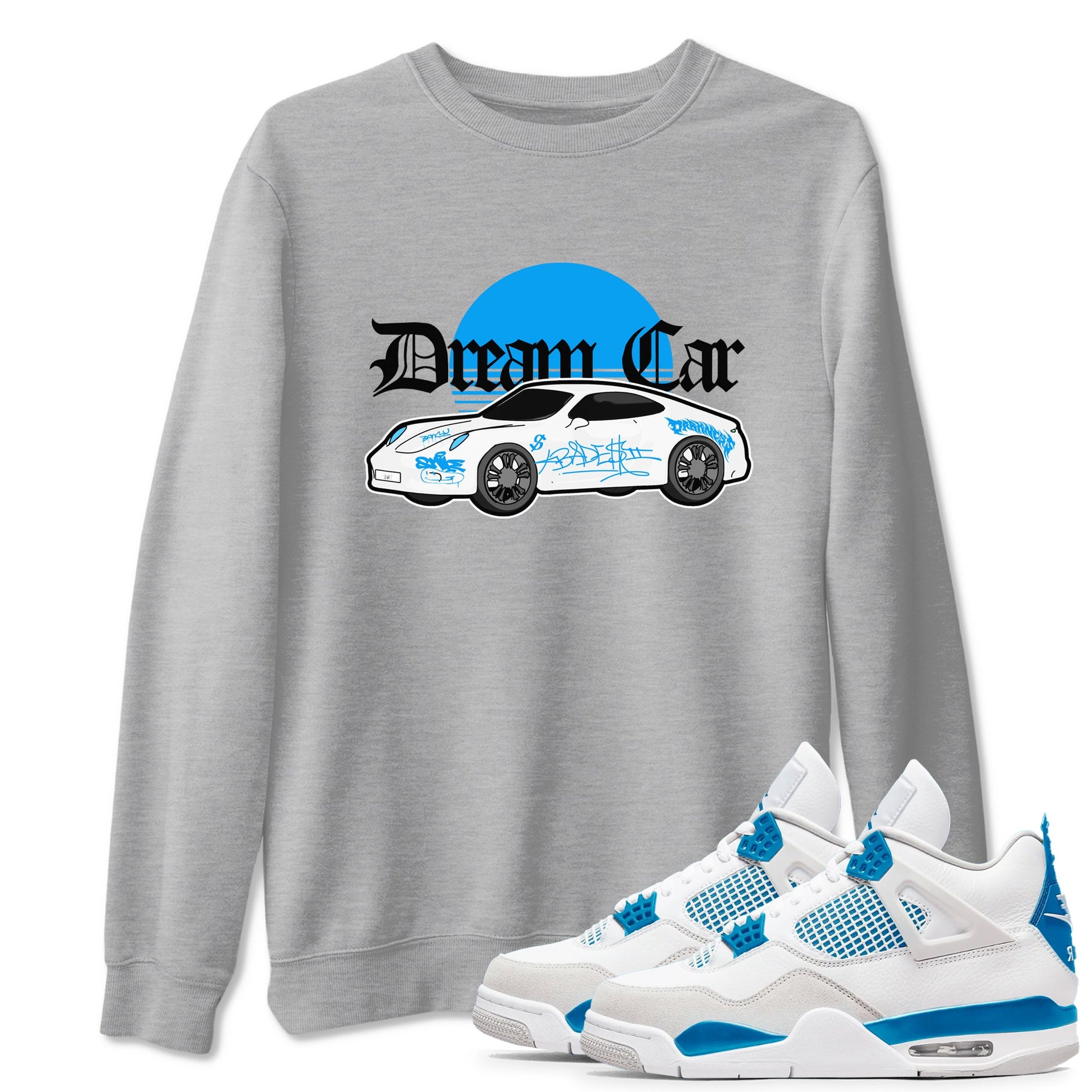 Air Jordan 4 Industrial Blue shirt to match jordans Dream Car sneaker tees Air Jordan 4 Military Blue SNRT Sneaker Release Tees unisex cotton Heather Grey 1 crew neck shirt