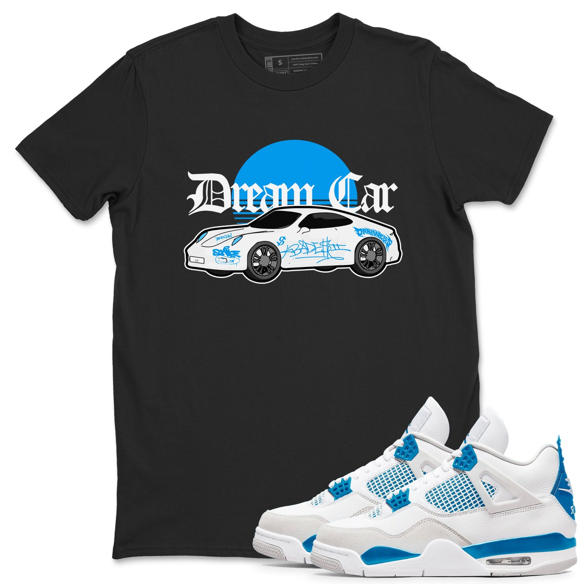 Air Jordan 4 Industrial Blue shirt to match jordans Dream Car sneaker tees Air Jordan 4 Military Blue SNRT Sneaker Release Tees unisex cotton Black 1 crew neck shirt