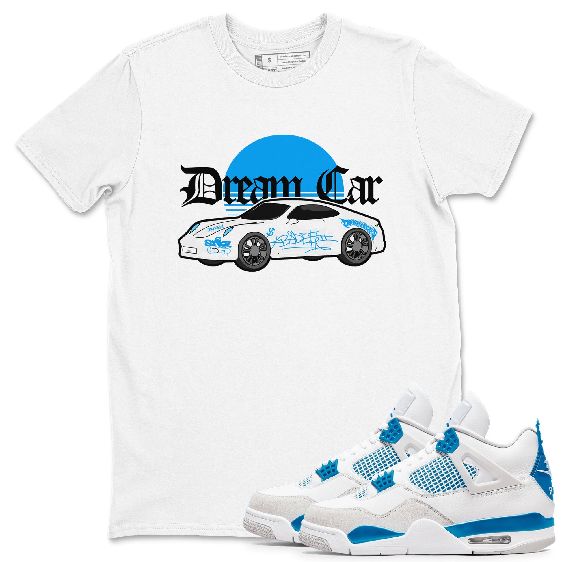Air Jordan 4 Industrial Blue shirt to match jordans Dream Car sneaker tees Air Jordan 4 Military Blue SNRT Sneaker Release Tees unisex cotton White 1 crew neck shirt