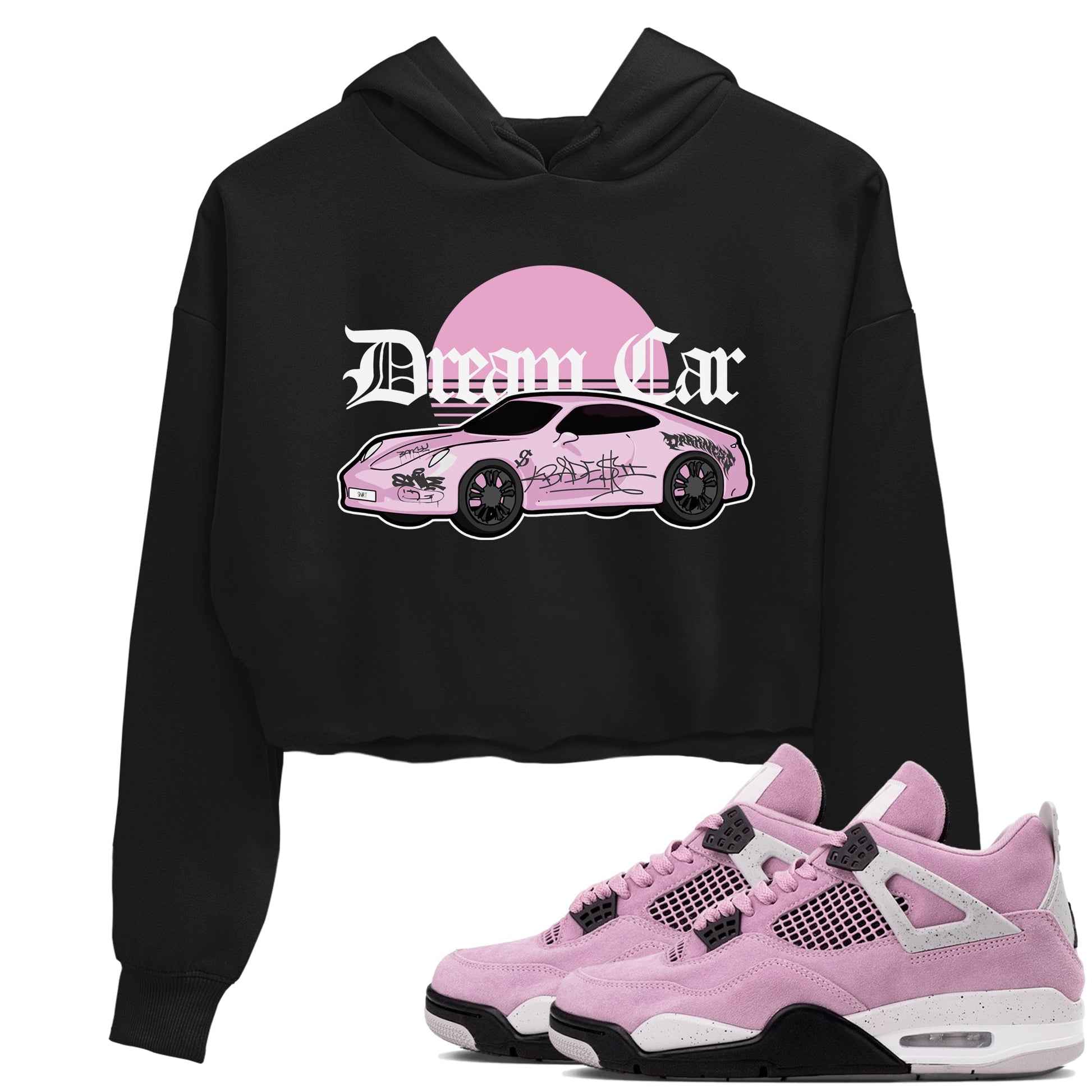 4s Retro Orchid shirts to match jordans Dream Car sneaker match tees Air Jordan 4 WMNS Orchid match shoes to clothes SNRT Sneaker Tees unisex cotton Black 1 crop tee