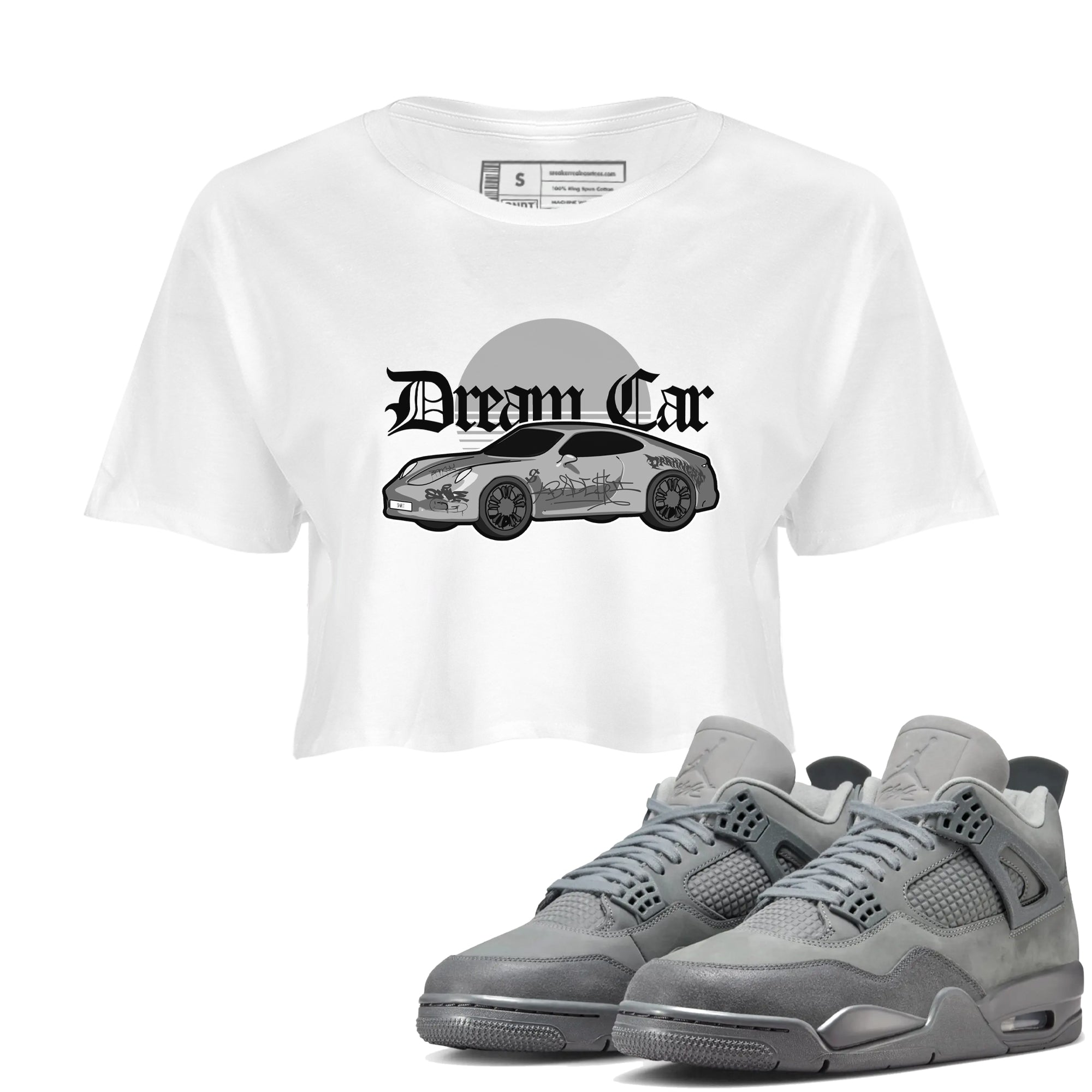 4s Wet Cement shirts to match jordans Dream Car sneaker match tees Air Jordan 4 SE Wet Cement SNRT Sneaker Release Tees unisex cotton White 1 Crop Shirts