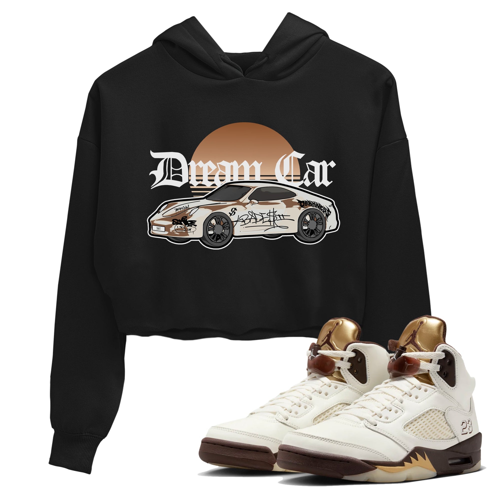 5s Golden Ticket shirts to match jordans Dream Car best t shirts to wear with jordans Air Jordan 5 Golden Ticket match shoes to clothes SNRT Sneaker Tees unisex cotton Black 1 crop tee