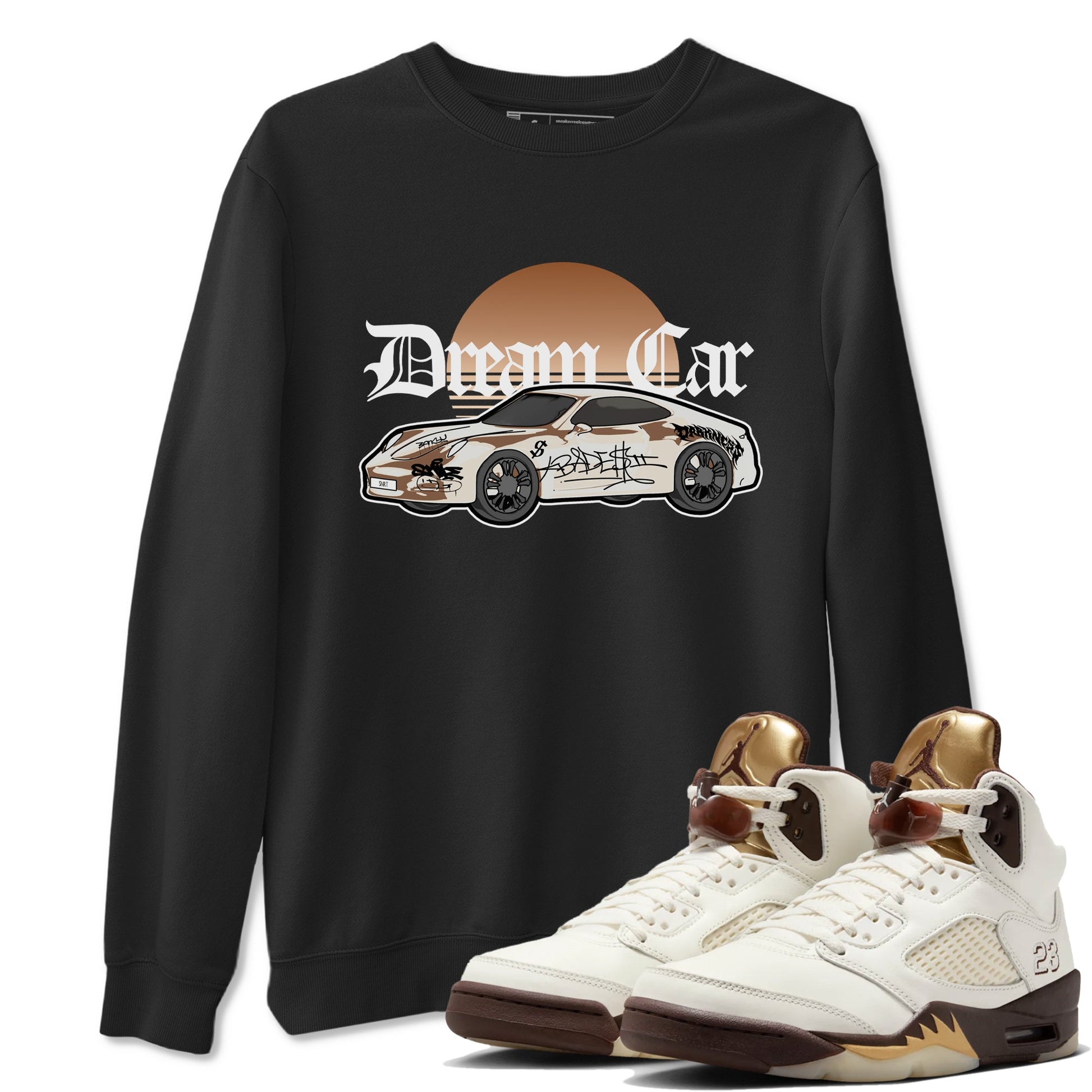 5s Golden Ticket shirts to match jordans Dream Car best t shirts to wear with jordans Air Jordan 5 Golden Ticket match shoes to clothes SNRT Sneaker Tees unisex cotton Black 1 shirts