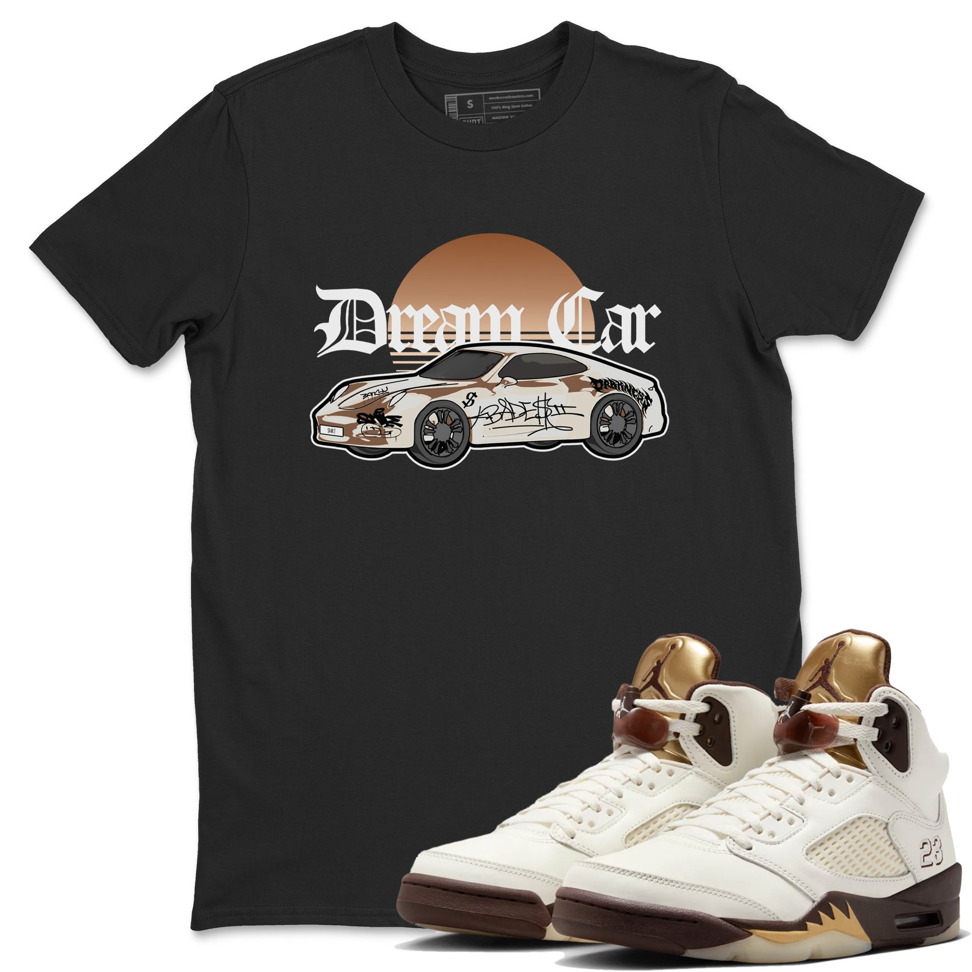 5s Golden Ticket shirts to match jordans Dream Car best t shirts to wear with jordans Air Jordan 5 Golden Ticket match shoes to clothes SNRT Sneaker Tees unisex cotton Black 1 shirts