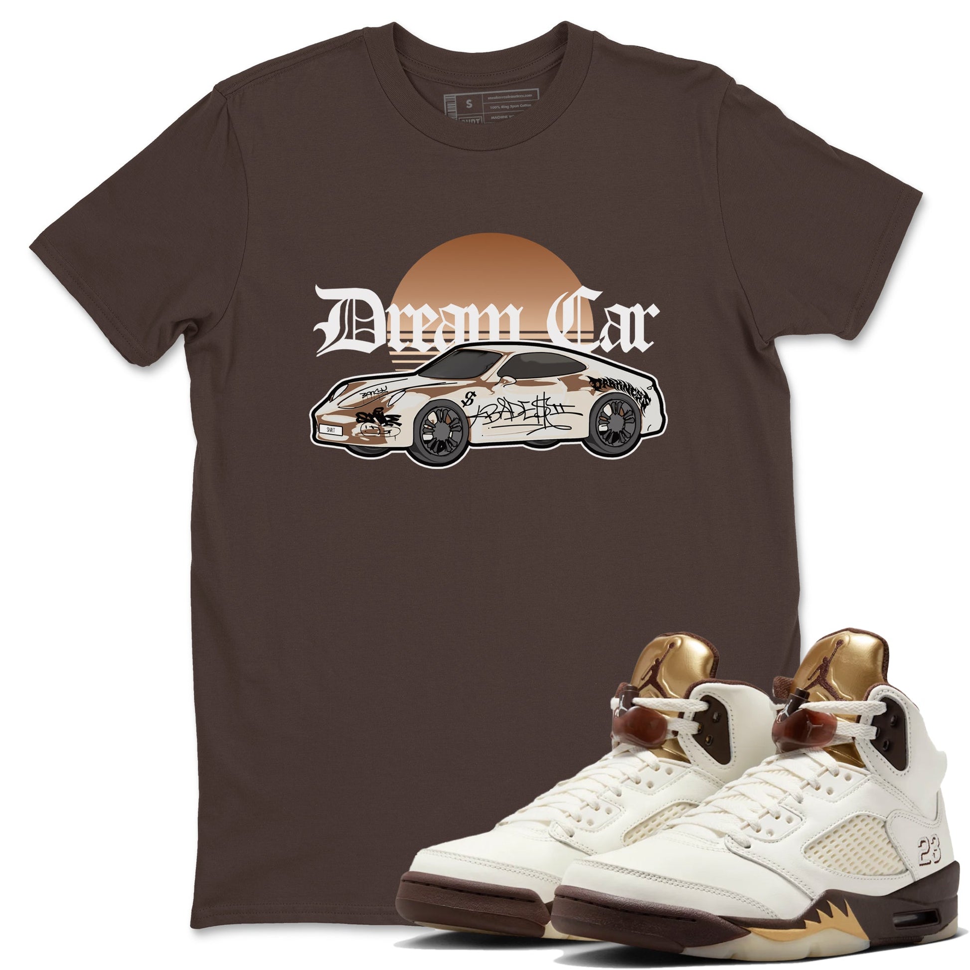 5s Golden Ticket shirts to match jordans Dream Car best t shirts to wear with jordans Air Jordan 5 Golden Ticket match shoes to clothes SNRT Sneaker Tees unisex cotton Dark Chocolate 1 shirts
