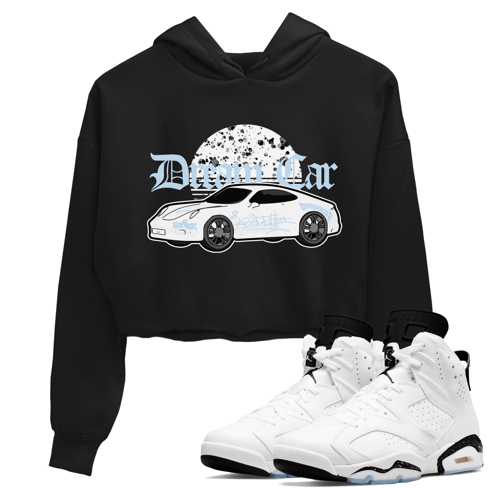 AJ6 White Black shirts to match jordans Dream Car sneaker match tees Air Jordan 6 White Black SNRT Sneaker Tees streetwear brand Black 1 crop tee