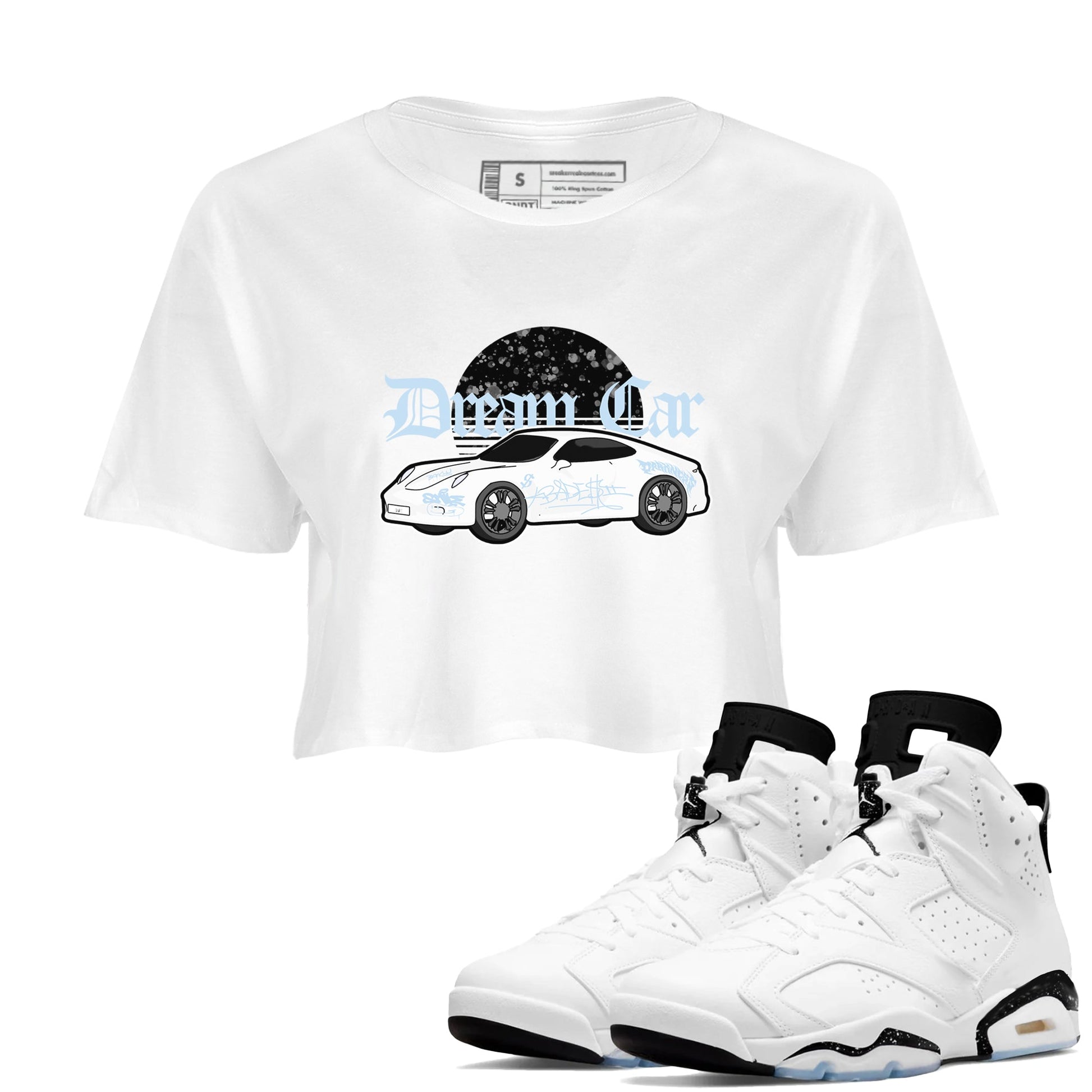 AJ6 White Black shirts to match jordans Dream Car sneaker match tees Air Jordan 6 White Black SNRT Sneaker Tees streetwear brand White 1 crop tee