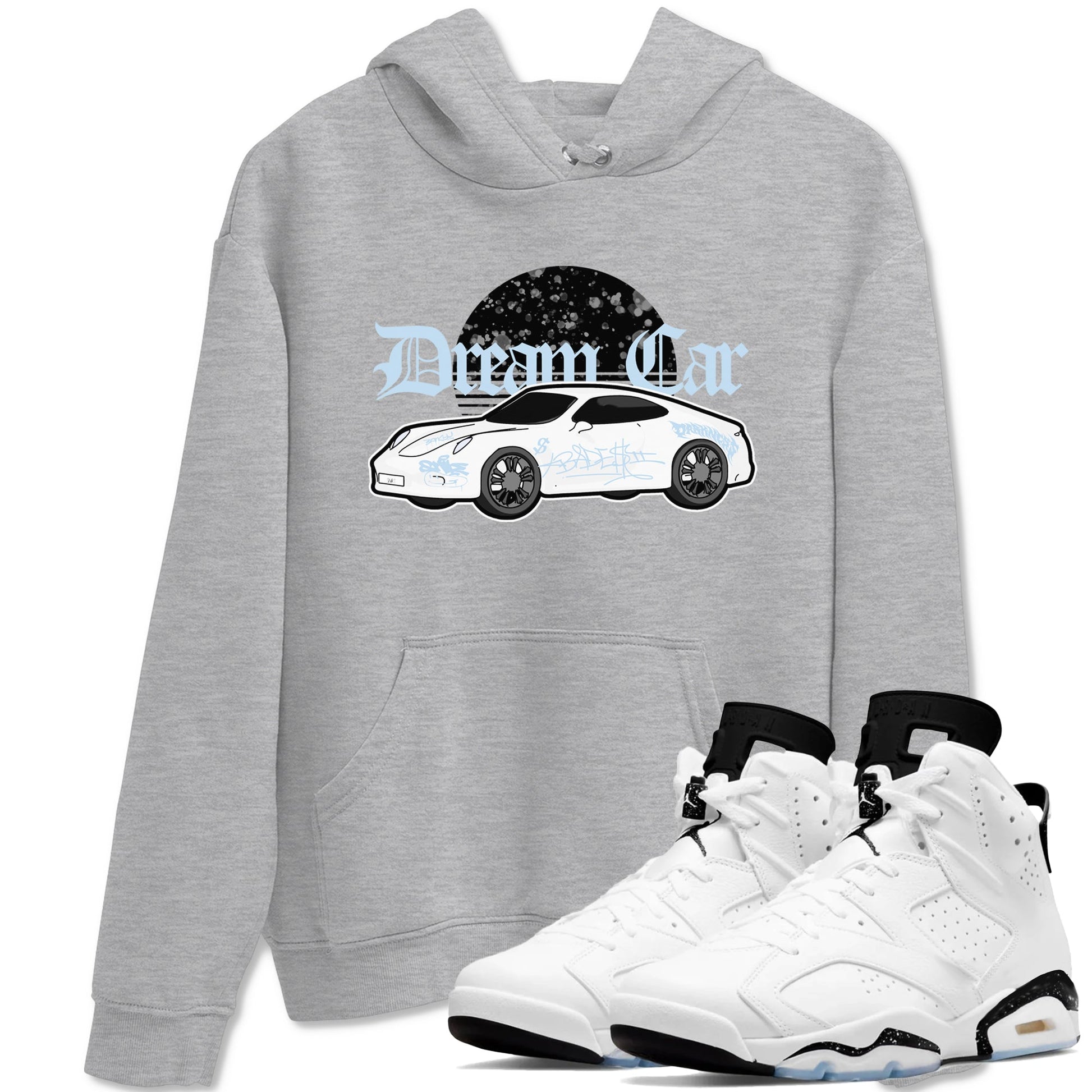AJ6 White Black shirts to match jordans Dream Car sneaker match tees Air Jordan 6 White Black SNRT Sneaker Tees streetwear brand Heather Grey 1 unisex cotton tee