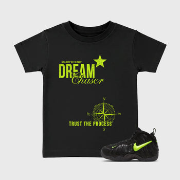 Sneaker match tees – Sneaker Tees To Match Air Foamposite Pro Black Shoes – Dream Chaser Kids T-Shirt Black 1