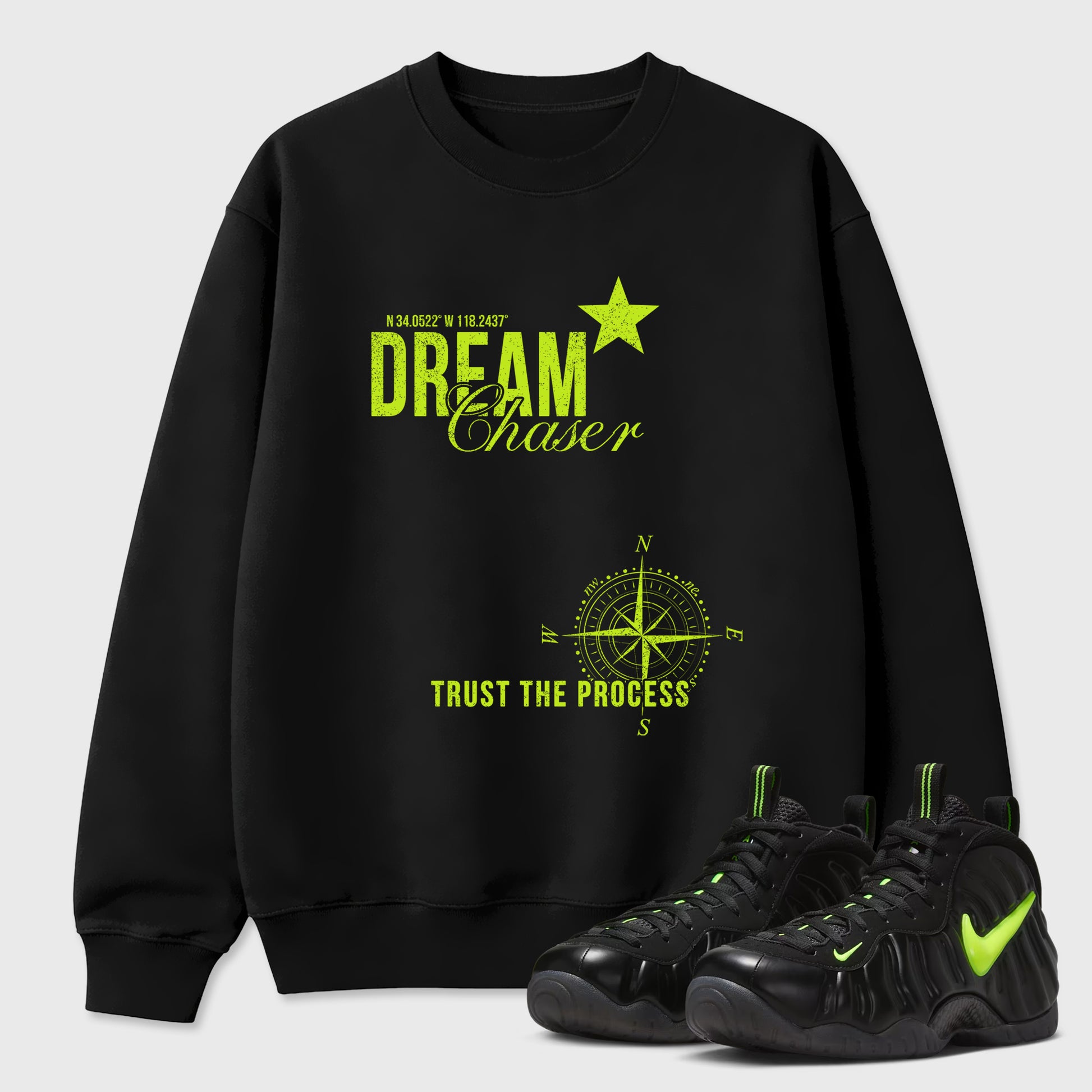 Sneaker match tees – Sneaker Tees To Match Air Foamposite Pro Black Shoes – Dream Chaser Tee Black 1