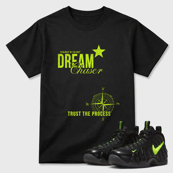 Sneaker match tees – Sneaker Tees To Match Air Foamposite Pro Black Shoes – Dream Chaser Tee Black 1
